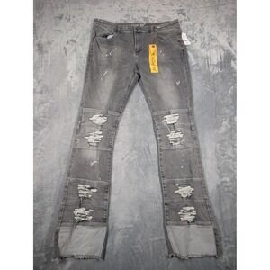 Kilogram Jeans Mens 38x34 Gray Slim Straight Distressed Fringe Stretch Denim